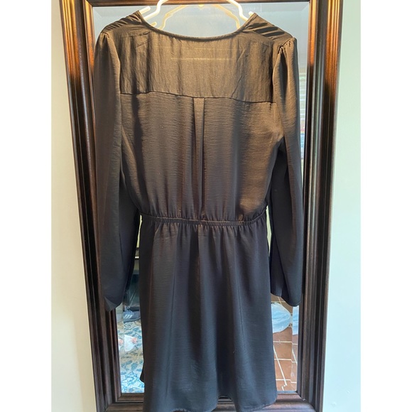 Express: Black Satin Button Wrap & Flare Dress - Picture 2 of 5